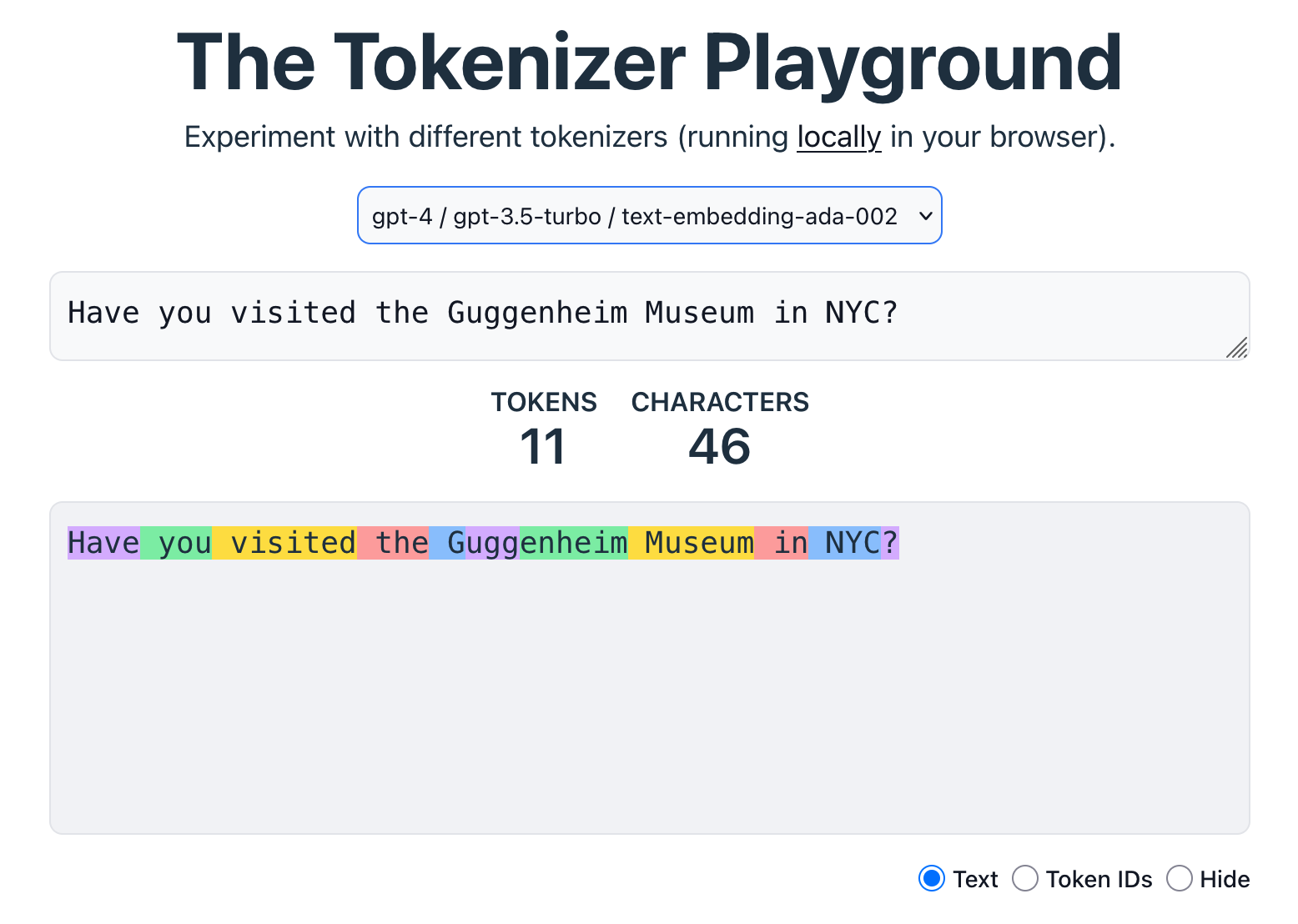 tokenizer playground example